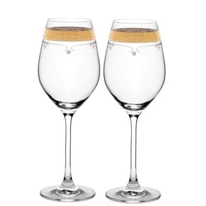 Üvegpohár boros 470ml arany szegéllyel, Swarovski dísszel S/2