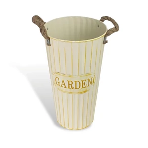 Váza bádog krém 19x35cm Garden feliratos magasított kötél fülekkel, strapabíró, bordázott