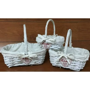 Vessző, fonott kosár bélelt 3db-os szett 17x15cm,23x18cm,29x23cm