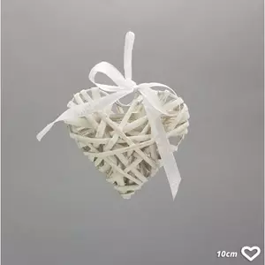 Vessző szív fém vázon fehér, 10cm