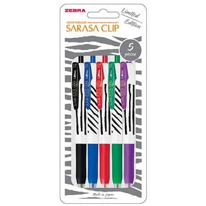 Zseléstoll készlet Zebra 0,33 mm, nyomógombos, csíkos test Sarasa Clip, 5 különböző szín