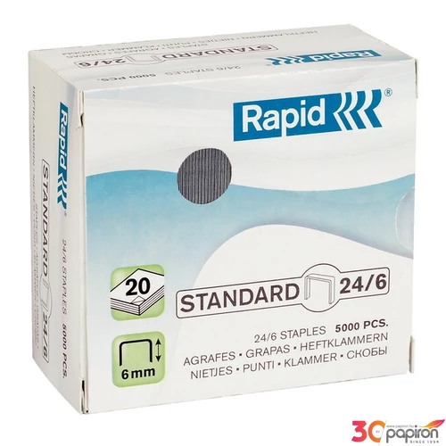 Tűzőkapocs 24/6 Rapid STANDARD 24/6, horg.,5000db/doboz Rapid 1db rendelési egység ár 1db-ra