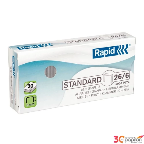 Tűzőkapocs 26/6 Rapid STANDARD 26/6, horg.,5000db/doboz Rapid 1db rendelési egység ár 1db-ra