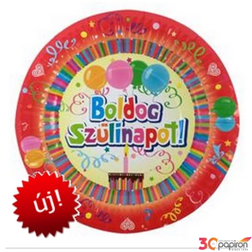 Party tányér Szülinapi lufis Boldog Születésnapot! felirattal 23cm (6db/csomag) Happy Birthday