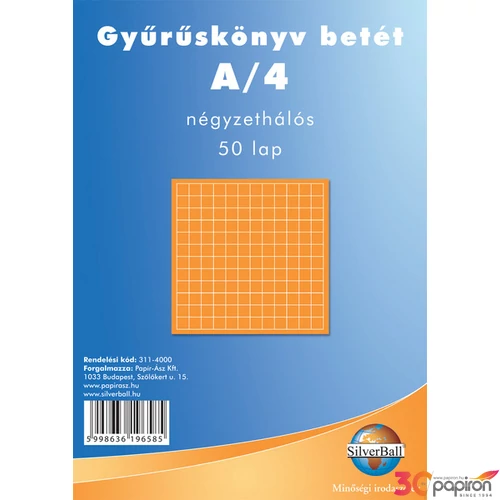Gyűrűskönyv betét A4 kockás SilverBall 50lapos
