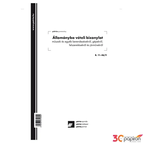 Ny B 11-46/V/új Állományba vét Állománybavételi biz. A4 álló 25x4pl műszaki,egyéb berendezésekről