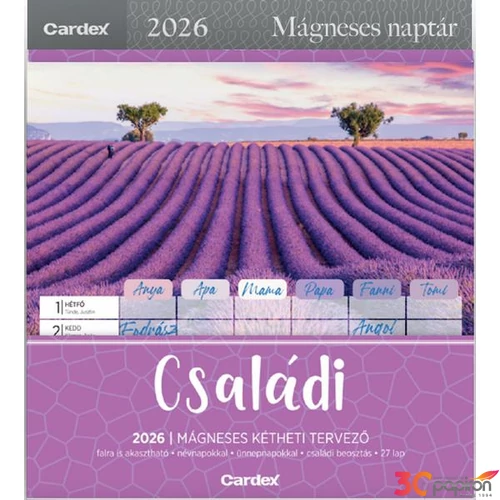 Mágneses tervezőnaptár  2026 Családi, kétheti Cardex