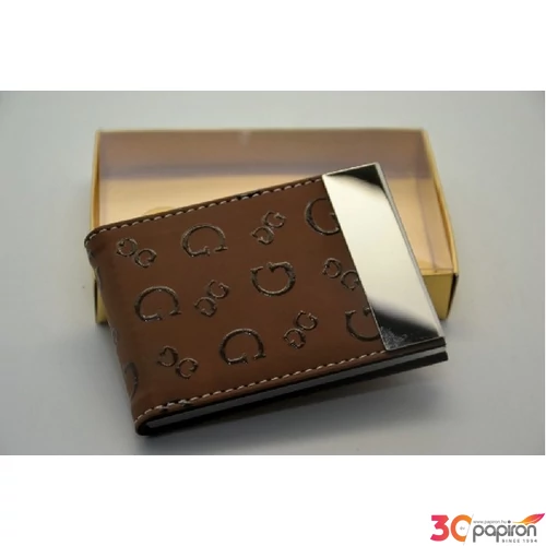 Névjegytartó fém+műbőr Trendy v.barna 9x6x1cm
