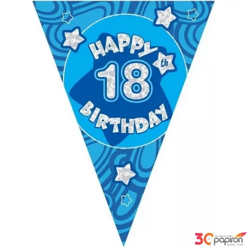Party banner 3,6m Zászló fűzér Happy 18 Birthday feliratos Parti fólia zászlófűzér Blue 18-as szám