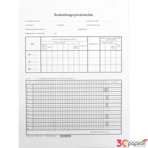 Ny B 18-48 szabadság ny. Szabadságnyilvántartó lap A4