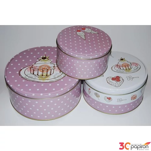 Díszdoboz kerek bádog muffinos S/3/3 13,5cm