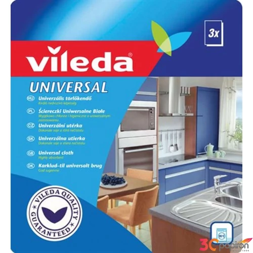 Törlőkendő Vileda Universal 34x36cm 3db/csomag fehér-piros Vileda_F1257T