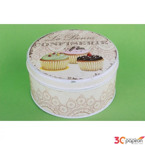 Díszdoboz fém kerek muffinmintás 16cm