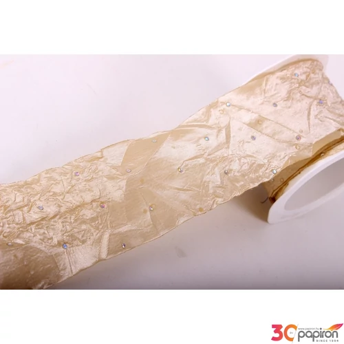 Szalag textil gyűrt köves 62mm arany