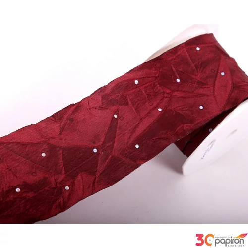 Szalag textil gyűrt köves 62mm bordó