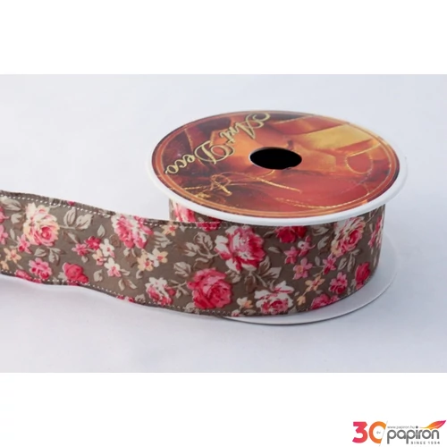 Szalag textil 38mm textil rózsás zöld
