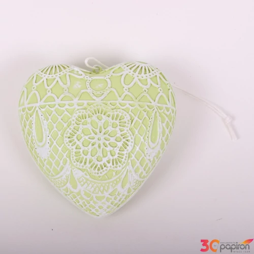 Valentín szív csipkés 7,5cm akasztós zöld 