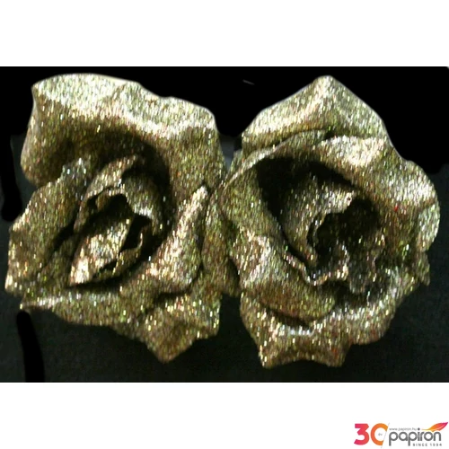 Karácsonyi dísz rózsafej arany csipeszes 2db /csomag glitteres 8cm csipesszel