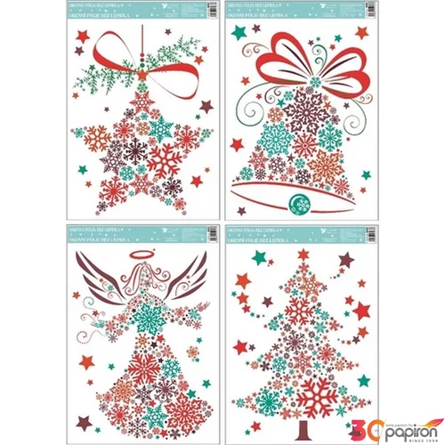 Ablakmatrica karácsonyi csillámos színes karácsonyi motívumok 33,5x25,5 cm