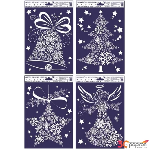 Ablakmatrica karácsonyi statikus csillámos karácsonyi motívumok 20x27cm