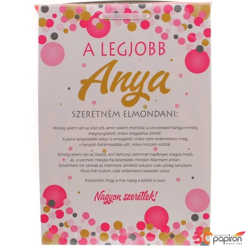 Ajándék tábla A legjobb anya A4-es, 21 cm x 30 cm. Anyaga: karton. 2 mm vastag, erős tartás