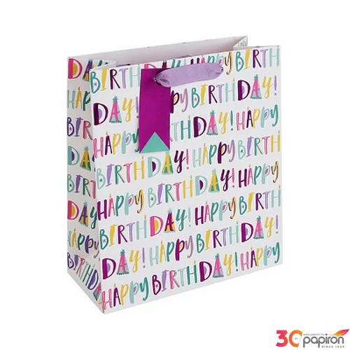 Ajándéktasak 21,5x25 Clairefontaine fehér Happy Birthday feliattal 32265-C