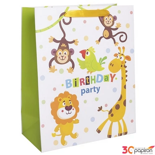 Ajándéktasak 26x32cm, Állati Happy Birthday party 370239