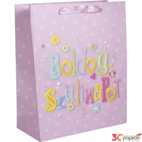 Ajándéktasak "Boldog Szülinapot!" rózsaszín L 26*32cm 371561