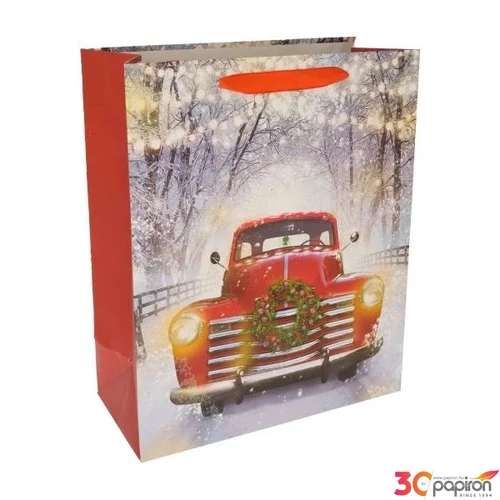 Ajándéktasak karácsony autós glitteres 18x23x10cm