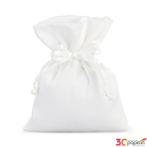 Ajándéktasak selyem fehér 7,5x10cm zsinóros húzózárral