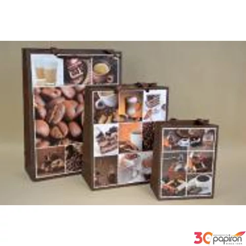 Ajándéktasak szalagfüles coffee Dekorációs 32x42x11,5cm
