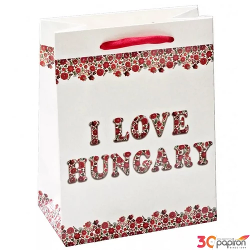Ajándéktasak szalagfüles S fehér-piros I love Hungary feliratos mérete:11x14cm