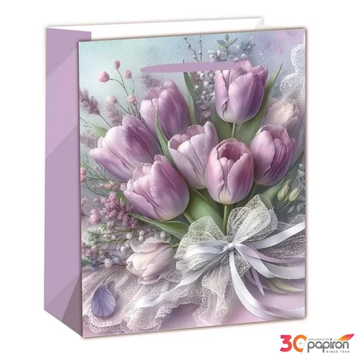 Ajandéktasak szalagfüles Tulipáncsokor 11x14x5cm 370505