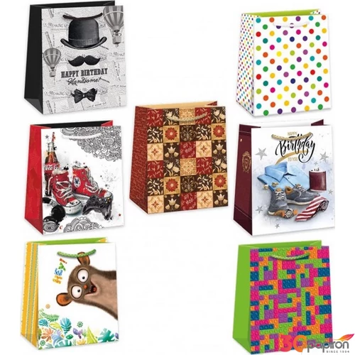 Ajándéktasak zsinórfüles Argus T4 - 19x23x11, 5cm - Happy Birthday 0747-0663 szülinapi Ajándéktasak