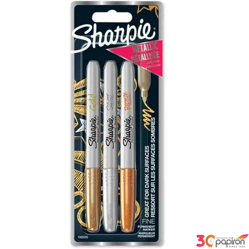 Alkoholos marker Sharpie FINE Marker permanent Metallic set /3db F 0.9 mm Arany-Ezüst-Bronz