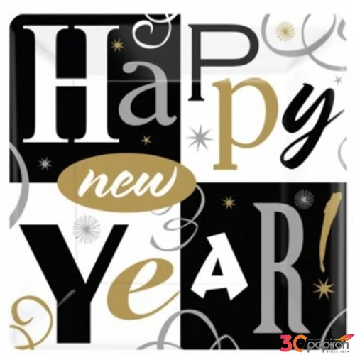 Party tányér Happy New Year 17cm 8db/csomag