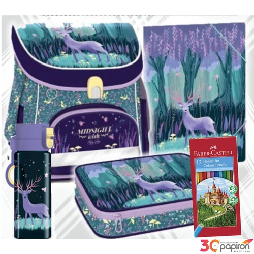Ars Una iskolatáska szett 23 MIDNIGHT WISH ajándék iskolatáska, gumis mappa,kulacs,tolltart