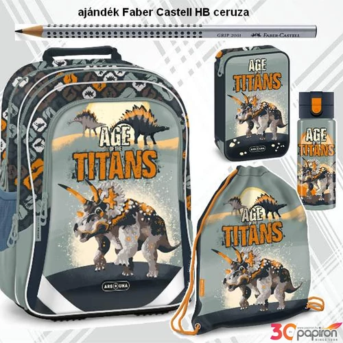 Iskolatáska szett Ars Una 23 Age of the Titans dínó hátizsák, tornazsák, kulacs tolltartó