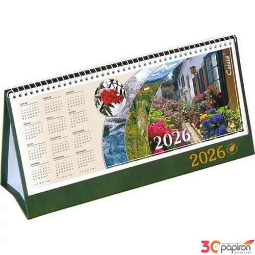 Asztali naptár álló 2026 Csízió zöld napi motivációval 53 lapos-méret: 310x160 mm