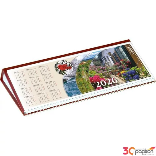 Asztali naptár fekvő 2026 Csízió bordó napi motivációval 53 lapos-méret: 310x160 mm