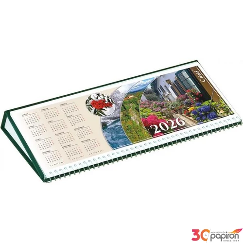 Asztali naptár fekvő 2026 Csízió zöld napi motivációval 53 lapos-méret: 310x160 mm