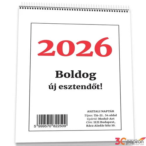 Asztali naptár TA/21 2026 asztali naptár TA21 hátlap nem tartozéka 70g fehér ofszet,