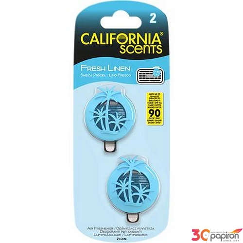 Autóillatosító mini diffúzer 2x3ml CALIFORNIA SCENTS Fresh Linen