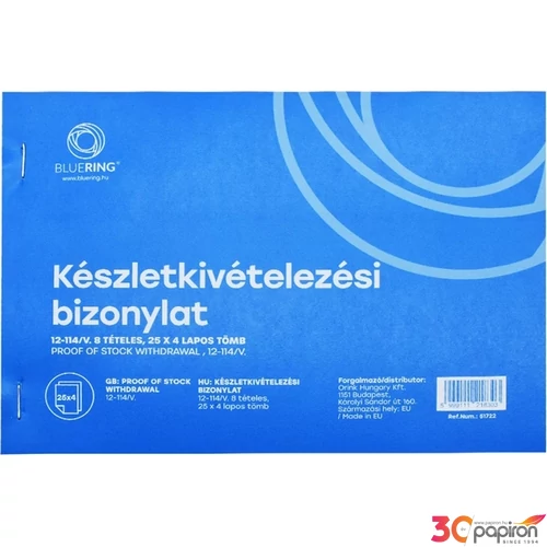 B.12-114/V készletkivét Készletkivételezési bizonylat 25x4lapos 8 tételes
