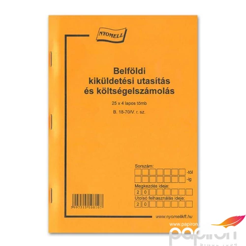 Ny B 18-70/V belföldi kiküld Belf. kiküld. utasít. és kltg. elszámolá A5 25x4