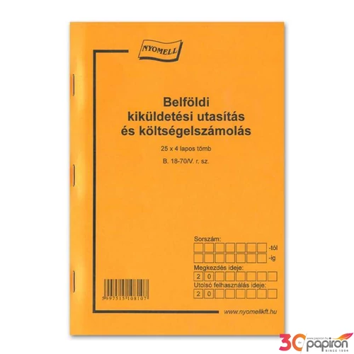 Ny B 18-70/V belföldi kiküld Belf. kiküld. utasít. és kltg. elszámolá A5 25x4