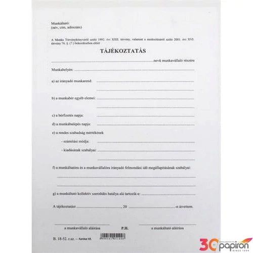 B 18-52/V készlet átadás-átvét Készlet átadás-átvételi bizonylat 25x4, A/5