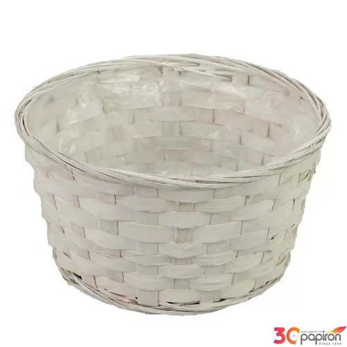 Bambusz kosár kerek 20cm fehér 