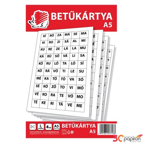 Betűkártya Süni  iskolaszezonos termék