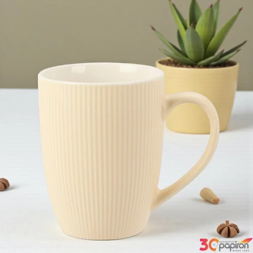 Bögre csíkos '24 330ml, 3 féle bézs, oliva, szürke kpm